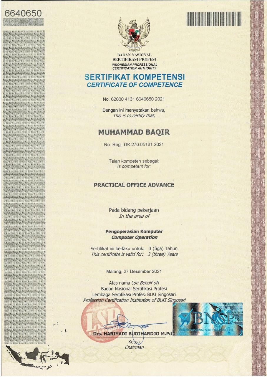 BNSP - PRACTICAL OFFICE ADVANCE
